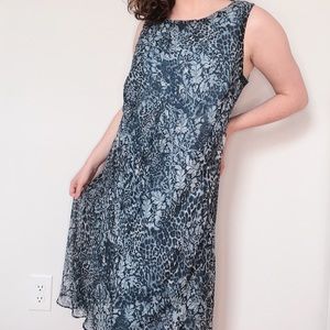 Blue Patterned Vintage Rabbit Designs Slip Midi Dress L